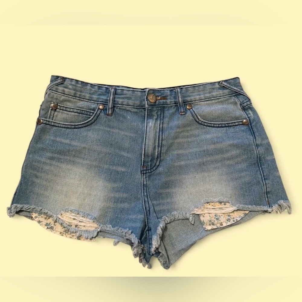 Free People Distressed Blue Jean Shorts